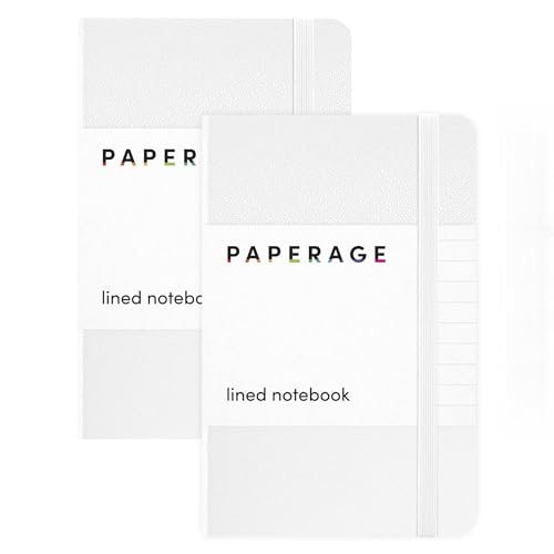 PAPERAGE Lined Pocket Journal Notebook, 2 Pack, (White), 160 Pages, Small Notebook, 3.6 inches x 5.6 inches - 100 GSM Thick Paper, Hardcover - Image 1