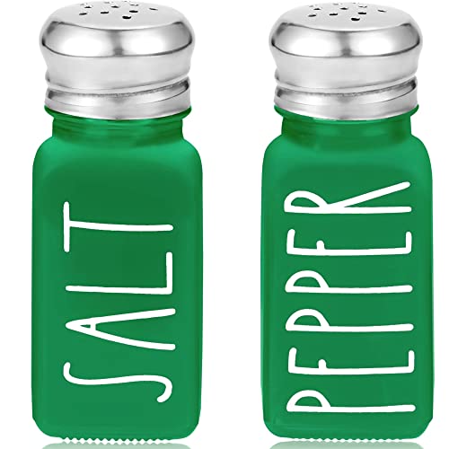 Green Salt and Pepper Shakers Set by Brighter Barns  Modern Farmhouse Kitchen Decor for Home Restaurants Airbnb  Cute Kitchen Decor and Accessories  Glass Shakers  Stainless Steel Lids Green