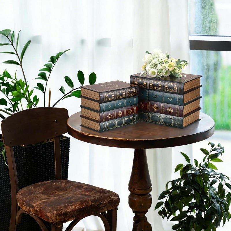 Hoowen 2 Pack Decorative Book Boxes, Wooden Vintage Book Shaped Trinket Box with Lid, Faux Stacked Hollow Books with Hidden Storage, Antique Container for Table Centerpiece, Bookshelf, Library Decor - Image 2
