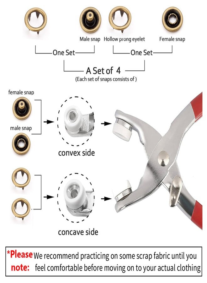 GTAAOY 100 Sets 9.5mm Metal Snaps Buttons Perfect for Baby Crafts Clothes Hats and Sewing(5 Colors Hollow Prong Snaps) with Fastener Pliers Press Tool Kit - Image 2