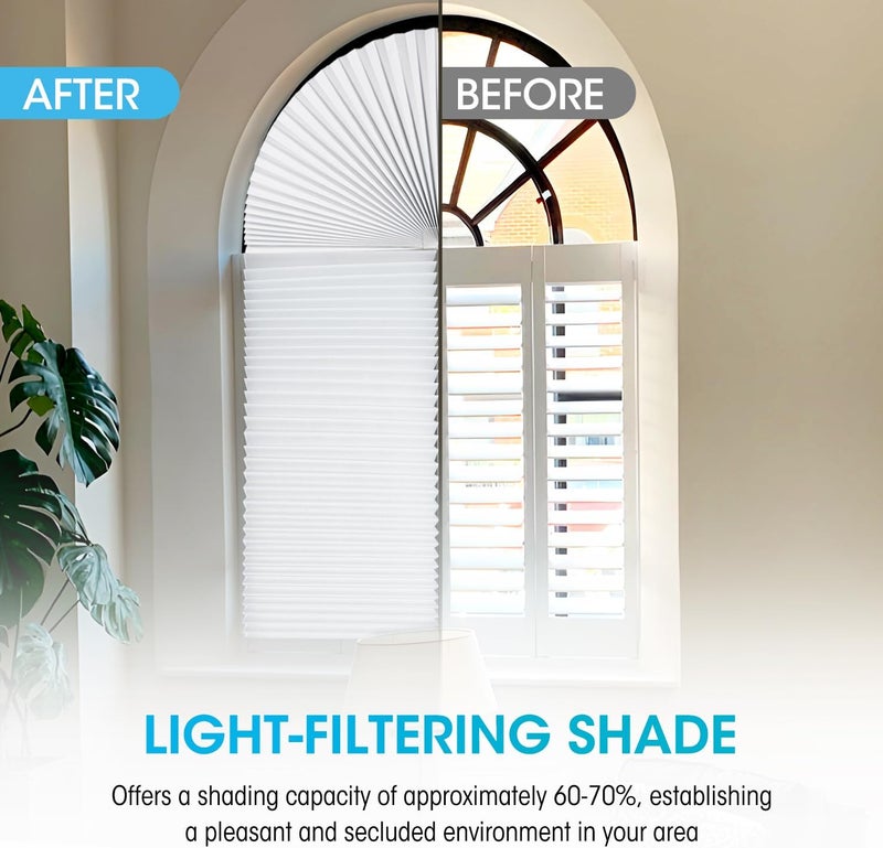 Touri Arch Window Light Filtering Pleated Shade Blinds for semi-Circle Arch Window, 2 PCS 60%-70% Shade, Easy to Cut and Install, 72” x 36”, White - Image 2