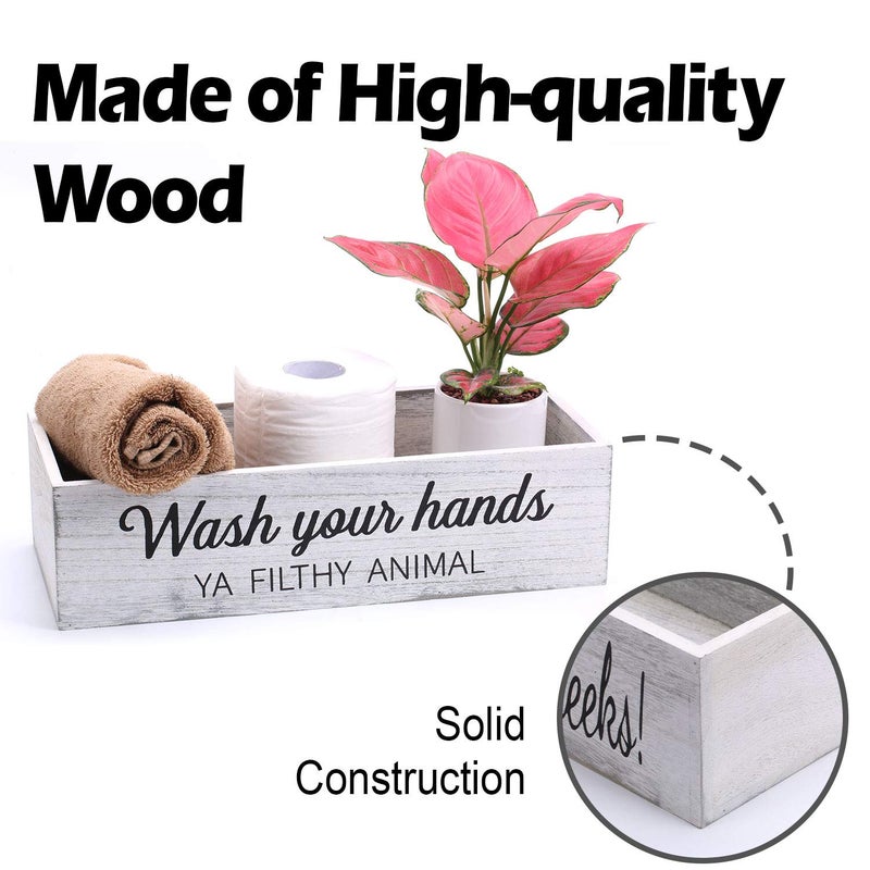 CuffUp Bathroom Decor Box, Toilet Paper Basket With 2 Sides Signs, Farmhouse Tank Topper, Rustic Home Decor for Livingroom Kitchen (One Whitewashed Box) - Image 5