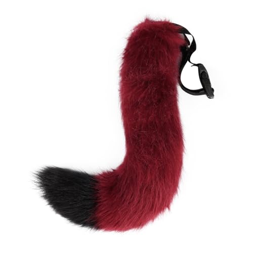 JUNBOON Faux Fur Tail for Cosplay Halloween Party Costume (2-Red) - Image 1