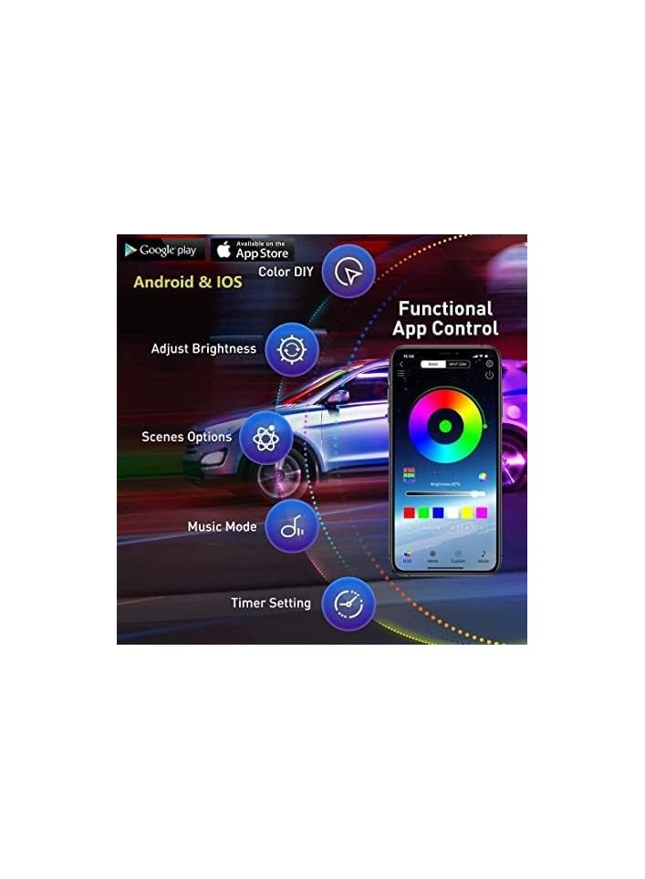 SHEZA STAR أضواء شريط LED للسيارة، أضواء داخلية متعددة الألوان RGB، 16 مليون لون مع الألياف الضوئية، مجموعات إضاءة محيطية، وظيفة نشطة بالصوت وتحكم عبر تطبيق بلوتوث لاسلكي (6 في 1 <8 متر>) - Image 5