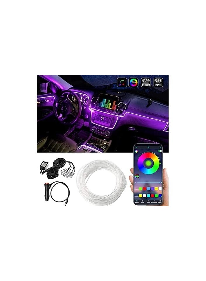SHEZA STAR أضواء شريط LED للسيارة، أضواء داخلية متعددة الألوان RGB، 16 مليون لون مع الألياف الضوئية، مجموعات إضاءة محيطية، وظيفة نشطة بالصوت وتحكم عبر تطبيق بلوتوث لاسلكي (6 في 1 <8 متر>) - Image 1