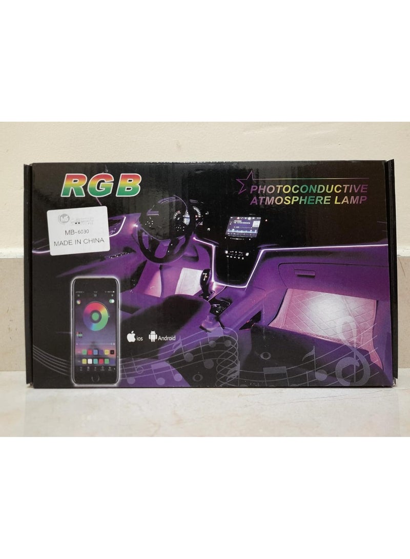 SHEZA STAR أضواء شريط LED للسيارة، أضواء داخلية متعددة الألوان RGB، 16 مليون لون مع الألياف الضوئية، مجموعات إضاءة محيطية، وظيفة نشطة بالصوت وتحكم عبر تطبيق بلوتوث لاسلكي (6 في 1 <8 متر>) - Image 3
