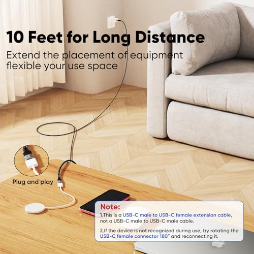 FEMORO USB C Extension Cable 10Ft Long, 10Gbps Data Transfer/100W Charging/4K@60Hz USBC 3.2 Male to USB-C Female Cable Extender Type C Cord for iPhone 15 16 17, Galaxy S25/24, PC, Laptop, SSD and More - Image 2