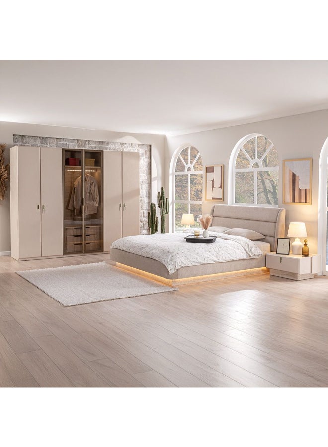 DANUBE HOME Vesta 180x200 Upholstered King Bed with LED Lighting – Stylish Beige King-Size Bed Featuring Built-In LED Lights for Modern Ambiance | Comfortable & Contemporary Bedroom Furniture