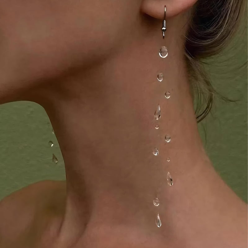 Frodete Clear Earrings Teardrop Dew Drop Necklace Earrings Set Water Drop Necklace Jewelry for Women - Image 2