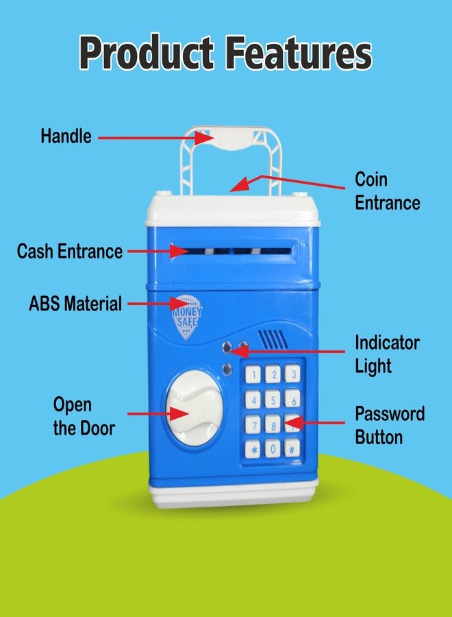 RAINBOW RIDERS Blue Light and Sound ATM Bank/Money Safe Bank/Coin Box for Kids with Electronic Lock & Secret Code/Electronic Wallet for 2+ Years Kids/ATM Bank for Girls and Boys. - Image 4