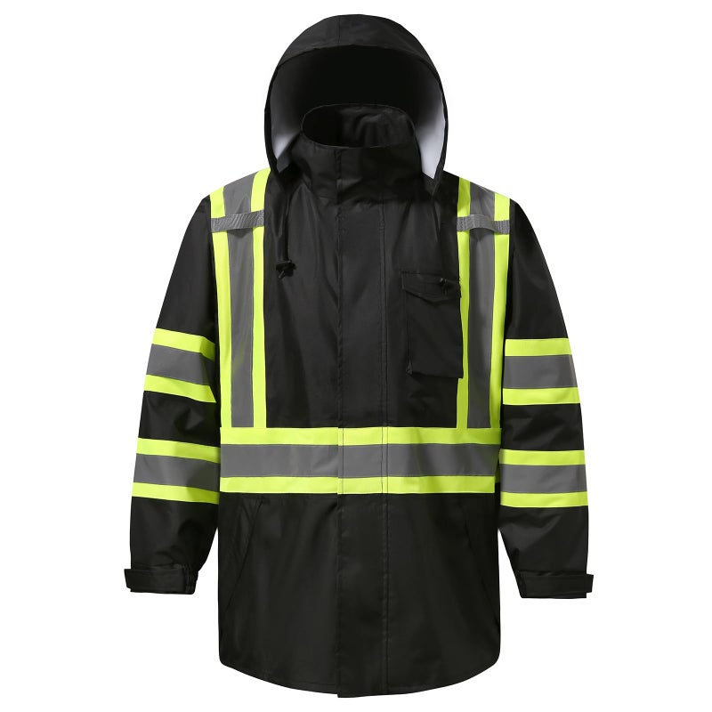Dpsafety Reflective Rain Jackets For Men Waterproof,Hi Vis Safety Coat With Reflective Strips,High Visibility Class 3 Rain Jackets With 2 Large Pockets,Zipper,Black ,Sm/Md - Image 1
