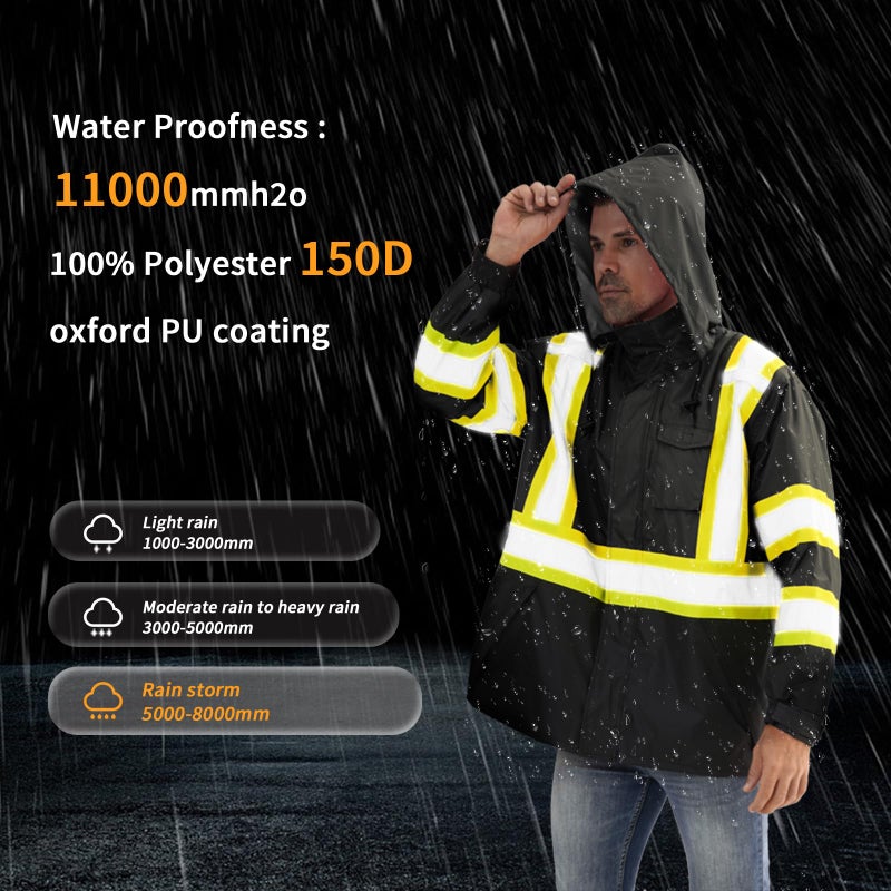 Dpsafety Reflective Rain Jackets For Men Waterproof,Hi Vis Safety Coat With Reflective Strips,High Visibility Class 3 Rain Jackets With 2 Large Pockets,Zipper,Black ,Sm/Md - Image 4