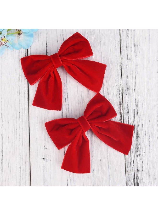 DEEKA 2 PCS 4" Hand-made Velvet Hair Bows Alligator Clips Hair Accessories for Little Teen Toddler Girls Kids Set of 2 -Red - Image 3