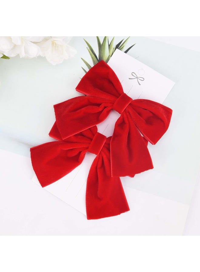 DEEKA 2 PCS 4" Hand-made Velvet Hair Bows Alligator Clips Hair Accessories for Little Teen Toddler Girls Kids Set of 2 -Red - Image 5