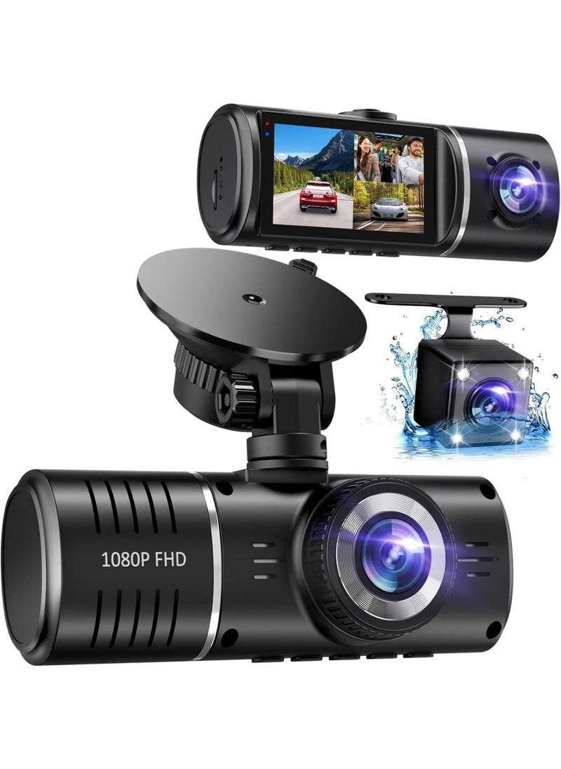 OULIYO Dash Camera - Front and Rear 1080P   Triple Driving Recorder HDR G Sensor 24-Hour Parking, Loop Recording - Car Camera with Parking Monitor  - Image 1