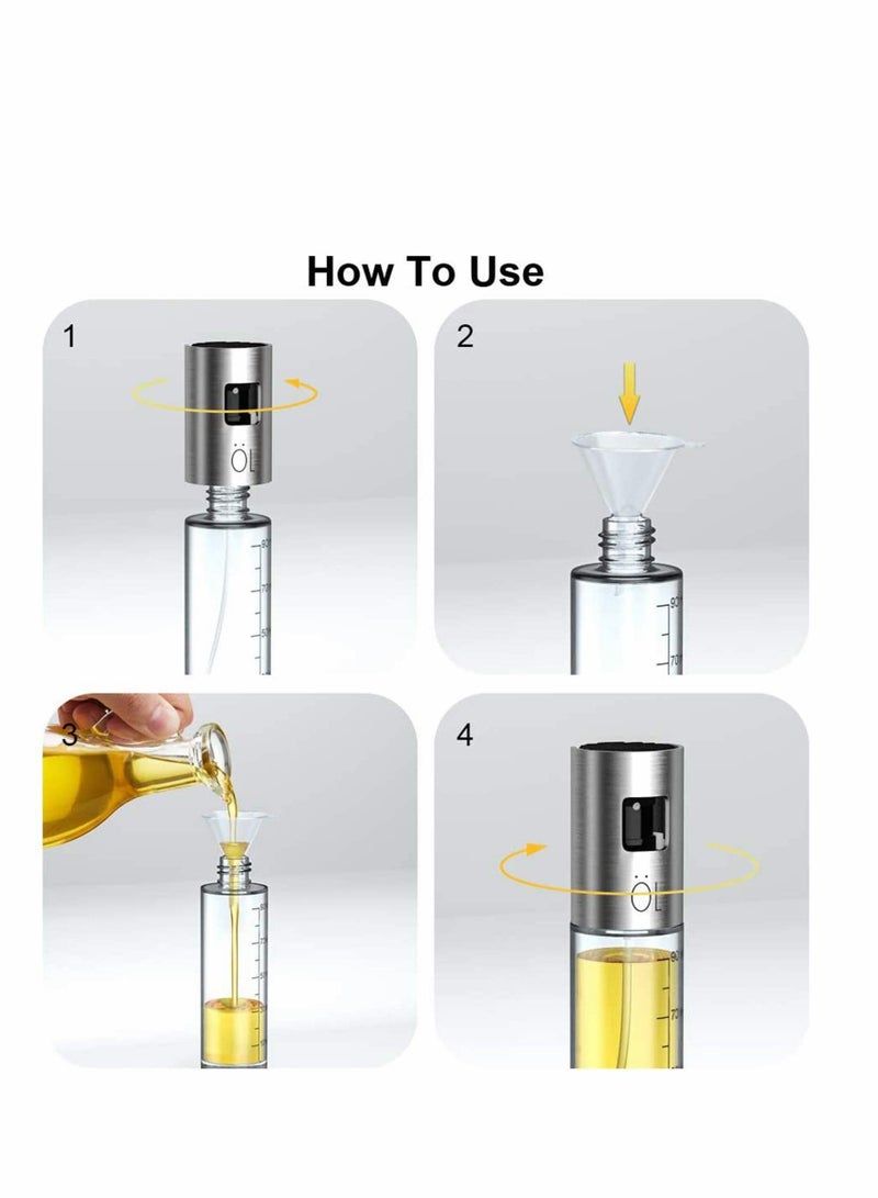Excefore 1Packs 100ml Olive Oil Sprayer Bottle Oil Dispenser with Scale Transparent Food-Grade Portable Spray Bottle Vinegar Bottle Air Fryer Stainless Steel for BBQ Frying Grilling Kitchen Baking Roasting wit - Image 2
