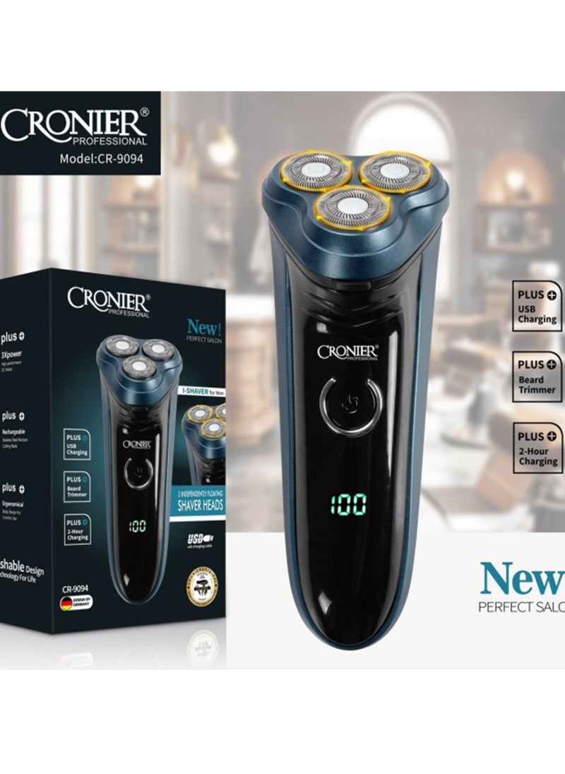 كرونير ماكينة حلاقة كهربائية دوارة قابلة للشحن CRONIER CR-9094 (3 رؤوس عائمة)  - Image 4