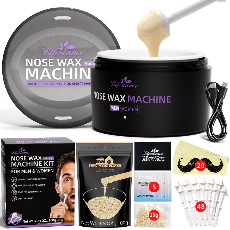 Lifestance Nose Wax Kit for Men & Women - 120g Nose Hair Wax Kit with USB C - Fast Heating, Smart Temp Control, 48 Sticks, Painless Ear Hair Removal, Compact, Travel-Ready, Multi-Accessories - Image 1