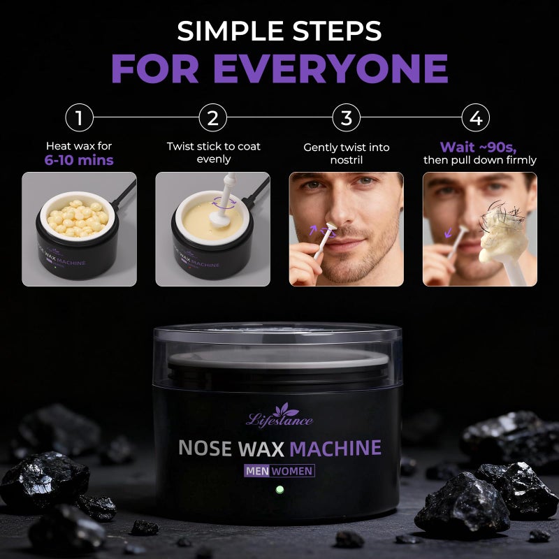 Lifestance Nose Wax Kit for Men & Women - 120g Nose Hair Wax Kit with USB C - Fast Heating, Smart Temp Control, 48 Sticks, Painless Ear Hair Removal, Compact, Travel-Ready, Multi-Accessories - Image 3