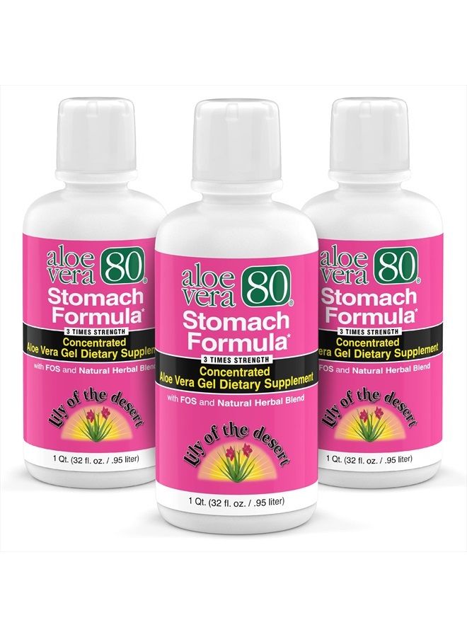 Lily Of the Desert Stomach Formula, Aloe Vera 80 Gel - Concentrated Aloe Vera Juice with Slippery Elm, Chamomile, Peppermint, and Ginger for Gut Health, Heartburn, Acid Reflux, 32 Oz (Pack of 3) - Image 1