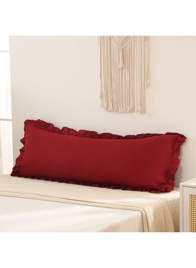 Merryword Burgundy Body Pillow Cover 20x54inches Long Pillowcase Ruffled Pillowcases Shabby Chic Ruffled Fringe Decor Body Ruffled Pillow Sham Cute Pillowcase (1 Body, Burgundy) - Image 1