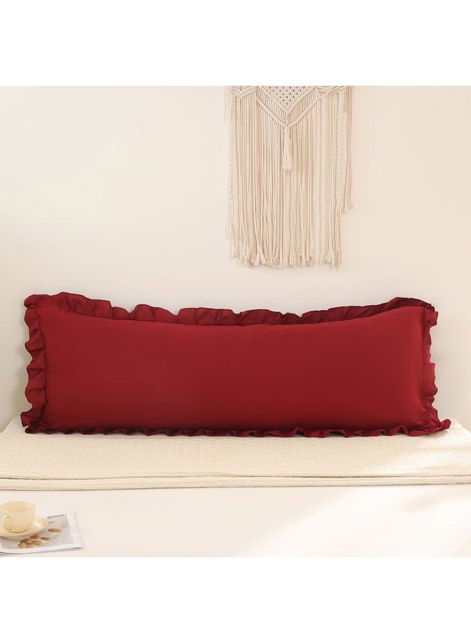Merryword Burgundy Body Pillow Cover 20x54inches Long Pillowcase Ruffled Pillowcases Shabby Chic Ruffled Fringe Decor Body Ruffled Pillow Sham Cute Pillowcase (1 Body, Burgundy) - Image 2