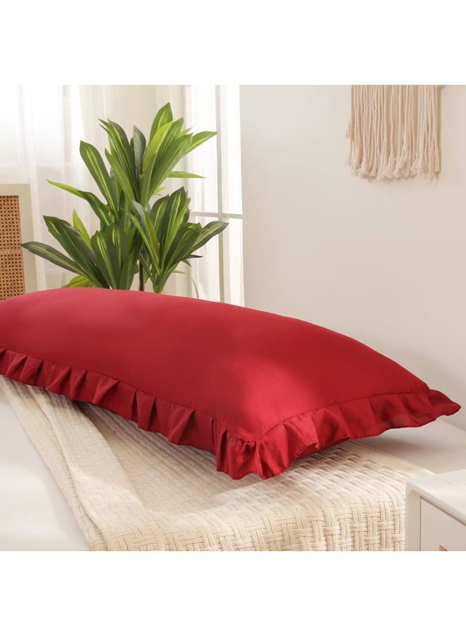 Merryword Burgundy Body Pillow Cover 20x54inches Long Pillowcase Ruffled Pillowcases Shabby Chic Ruffled Fringe Decor Body Ruffled Pillow Sham Cute Pillowcase (1 Body, Burgundy) - Image 5