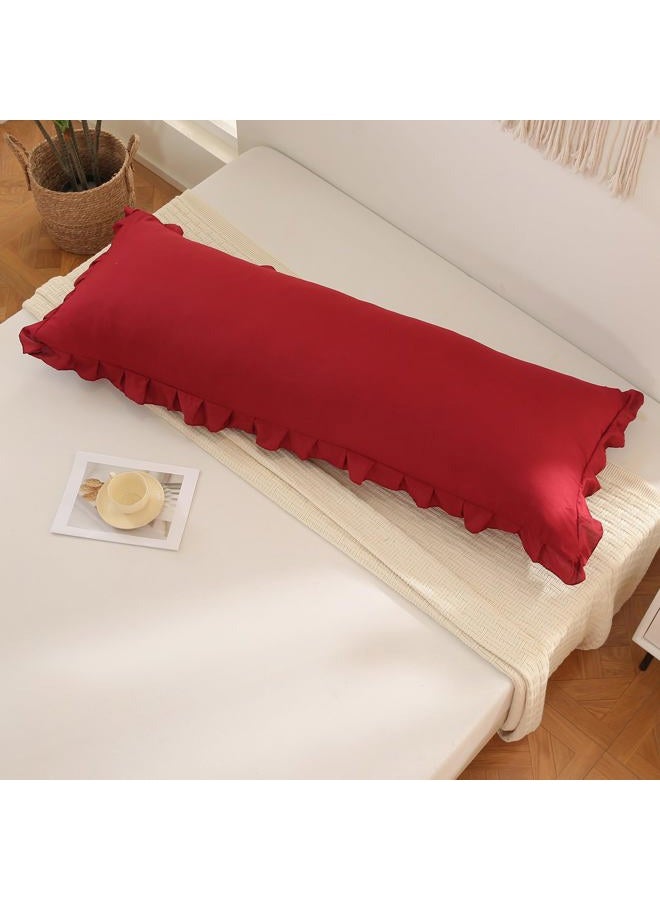 Merryword Burgundy Body Pillow Cover 20x54inches Long Pillowcase Ruffled Pillowcases Shabby Chic Ruffled Fringe Decor Body Ruffled Pillow Sham Cute Pillowcase (1 Body, Burgundy) - Image 3