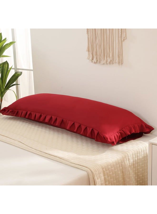 Merryword Burgundy Body Pillow Cover 20x54inches Long Pillowcase Ruffled Pillowcases Shabby Chic Ruffled Fringe Decor Body Ruffled Pillow Sham Cute Pillowcase (1 Body, Burgundy) - Image 4