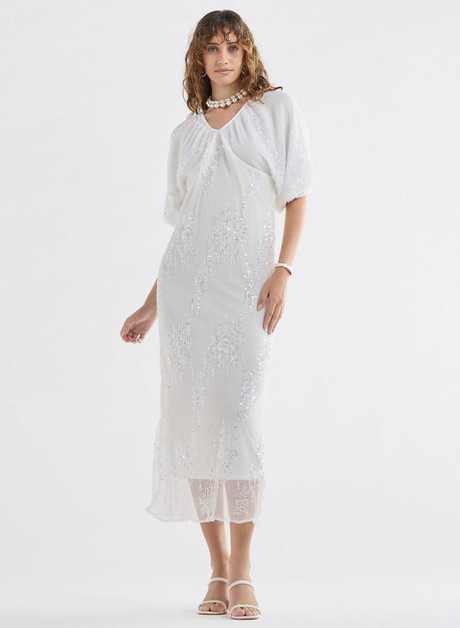 سبلاش فيڤ فستان بحافة شفافة مرصع بالترتر - Image 2