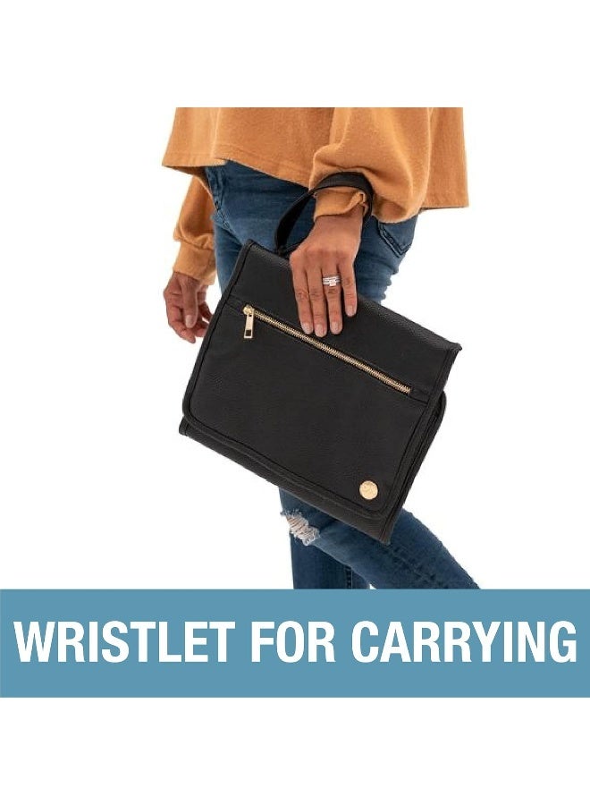 CleverMade Portable Baby Changing Pad Clutch with Wristlet - Premium Foldable Water Resistant Diaper Changing Mat with Storage Pockets for Diapers and Wipes - Black - Image 5