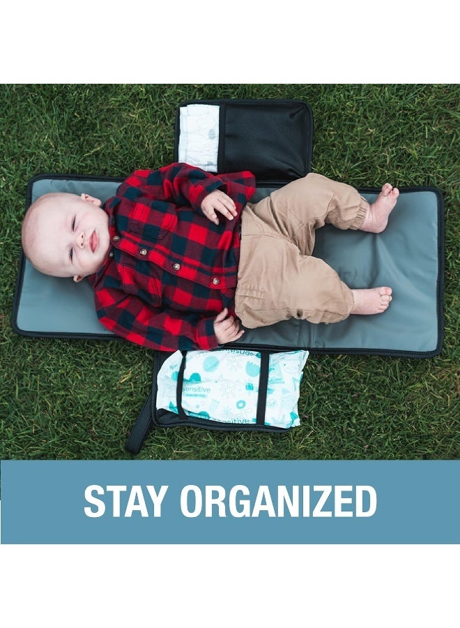 CleverMade Portable Baby Changing Pad Clutch with Wristlet - Premium Foldable Water Resistant Diaper Changing Mat with Storage Pockets for Diapers and Wipes - Black - Image 3