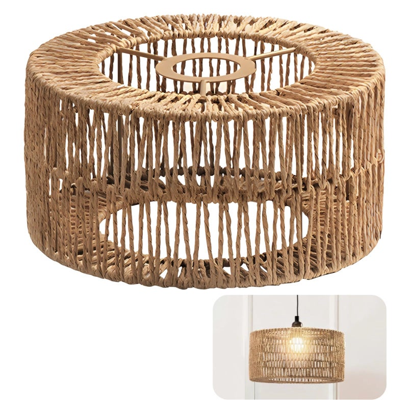TIMCORR Rattan Lamp Shade,Small Bohemian Wicker Woven Rattan Cylinder Lampshade, Bamboo Paper Handwoven Lamp Cover for Living Rooms,Cafes,Restaurants,Tea Rooms, Easy Installation(9.1 X 9.1 X 3.9 IN) - Image 1