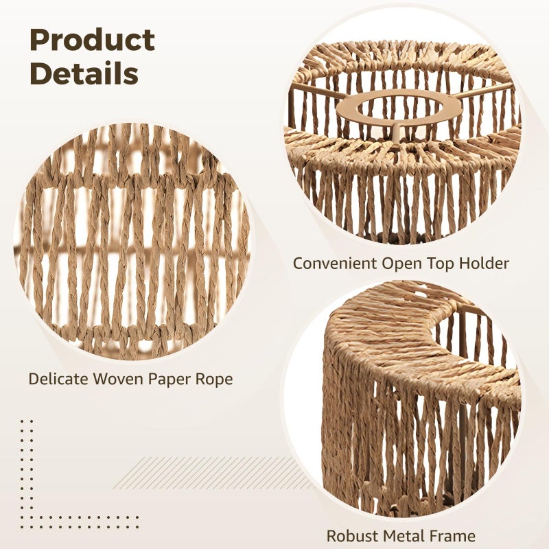 TIMCORR Rattan Lamp Shade,Small Bohemian Wicker Woven Rattan Cylinder Lampshade, Bamboo Paper Handwoven Lamp Cover for Living Rooms,Cafes,Restaurants,Tea Rooms, Easy Installation(9.1 X 9.1 X 3.9 IN) - Image 4