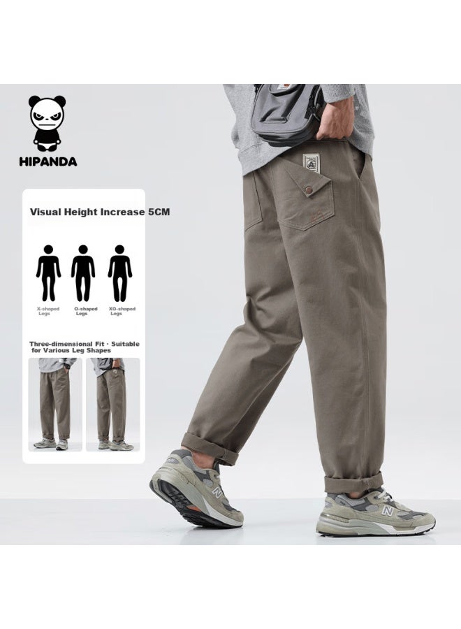Hipanda Men's Casual Pants Autumn Winter American Style Pure Cotton Loose Straight Leg Sports Versatile Workwear Trousers Camel Gray 2XL - Image 2