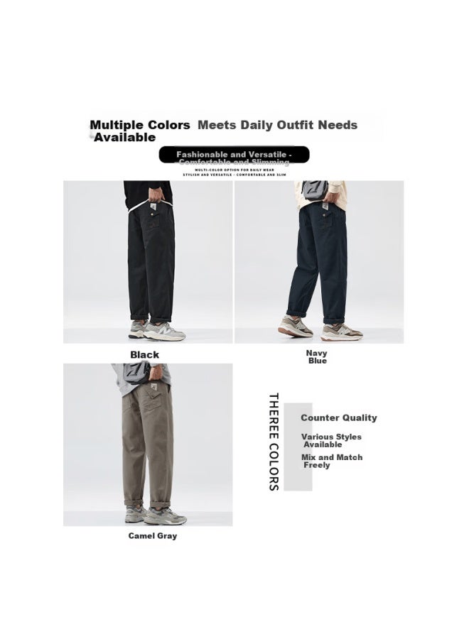 Hipanda Men's Casual Pants Autumn Winter American Style Pure Cotton Loose Straight Leg Sports Versatile Workwear Trousers Camel Gray 2XL - Image 3