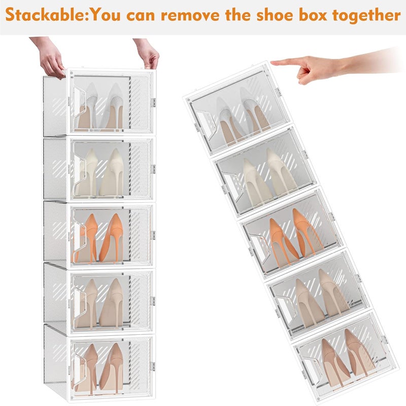 SIMPDIY Shoe Storage Box,12 pcs Shoe Box Clear Plastic Stackable, Shoe Organizer Containers with Lids for Women/Men,Fit up to UK 12 - Image 4