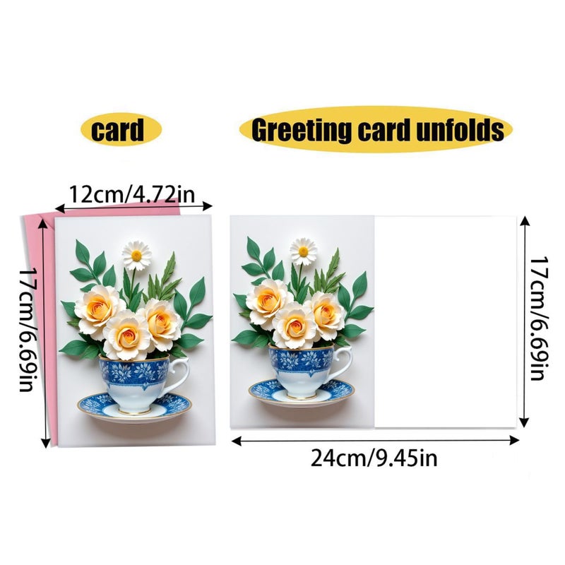 Pink Envelope Floral Greeting Card Blue White Gold Roses Daisies Birthday Wedding Anniversary - Image 2