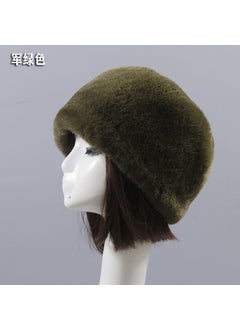 Generic Thickened Fur Beanie Winter Velvet Cap Women Army green short-hair flat cap 