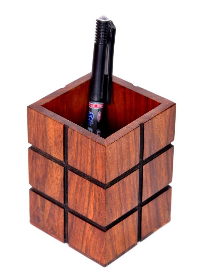 Hashcart Pencil Holder For Office Desk Decorative Pen Organizer (3X3 Inch) Wood - Image 1
