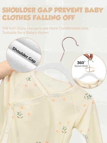 Smartor 11.8" Premium Baby Hangers Velvet for Closet 50 Pack, Durable Kids Felt Hangers Non Slip for Toddler, Baby Clothes Hangers for Childrens on Closet Storage (Rose Gold Hook)- White - Image 4