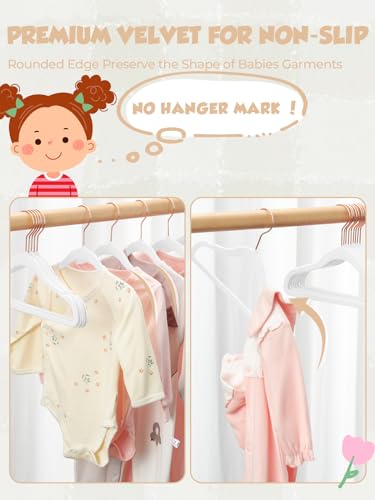 Smartor 11.8" Premium Baby Hangers Velvet for Closet 50 Pack, Durable Kids Felt Hangers Non Slip for Toddler, Baby Clothes Hangers for Childrens on Closet Storage (Rose Gold Hook)- White - Image 2
