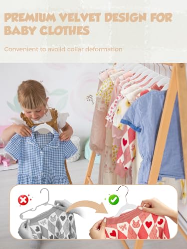 Smartor 11.8" Premium Baby Hangers Velvet for Closet 50 Pack, Durable Kids Felt Hangers Non Slip for Toddler, Baby Clothes Hangers for Childrens on Closet Storage (Rose Gold Hook)- White - Image 5