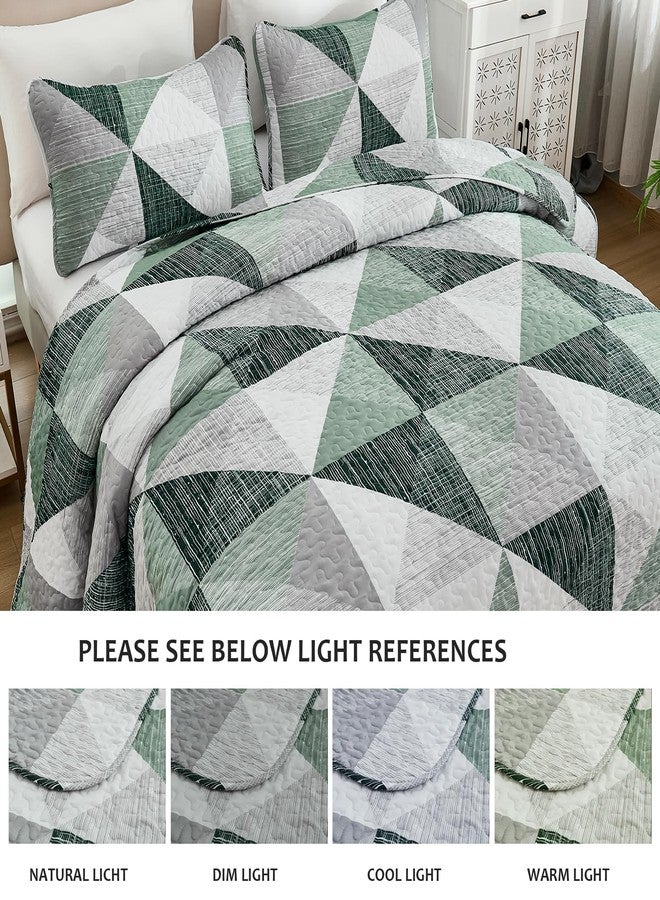 Dintszyayue King Size Quilt Green, 3 Pieces Patchwork Bedspread Bedding for King Size Bed, Soft Lightweight Microfiber Geometric Coverlet Set for All Season Quilts with 2 Pillowcases - Image 5