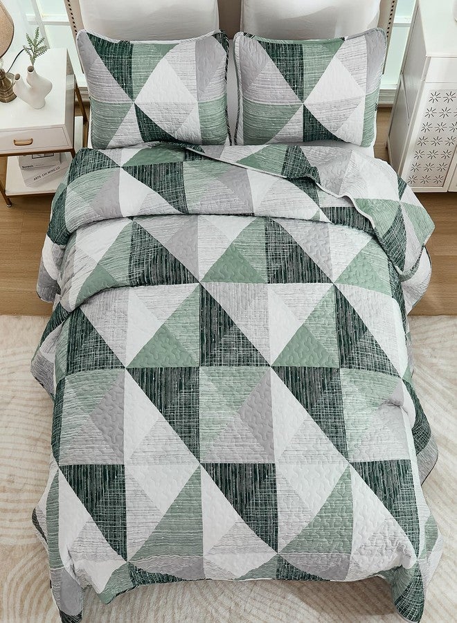 Dintszyayue King Size Quilt Green, 3 Pieces Patchwork Bedspread Bedding for King Size Bed, Soft Lightweight Microfiber Geometric Coverlet Set for All Season Quilts with 2 Pillowcases - Image 4