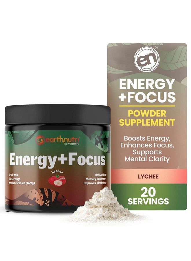 EarthNutri Energy + Focus Powder Supplement - Energy Boost & Memory Enhancer with PeakO2, AlphaSize, Cognizin, PurCaf, Theacrine, Acetyl L-Carnitine and L-Tyrosine - Lychee Flavor - 20 Servings (171g) - Image 1