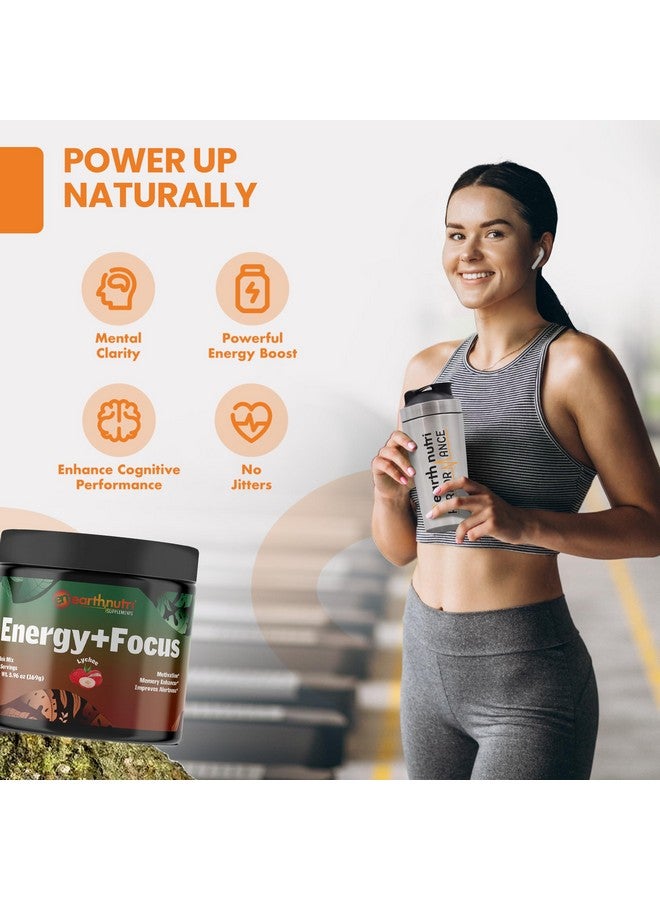 EarthNutri Energy + Focus Powder Supplement - Energy Boost & Memory Enhancer with PeakO2, AlphaSize, Cognizin, PurCaf, Theacrine, Acetyl L-Carnitine and L-Tyrosine - Lychee Flavor - 20 Servings (171g) - Image 5