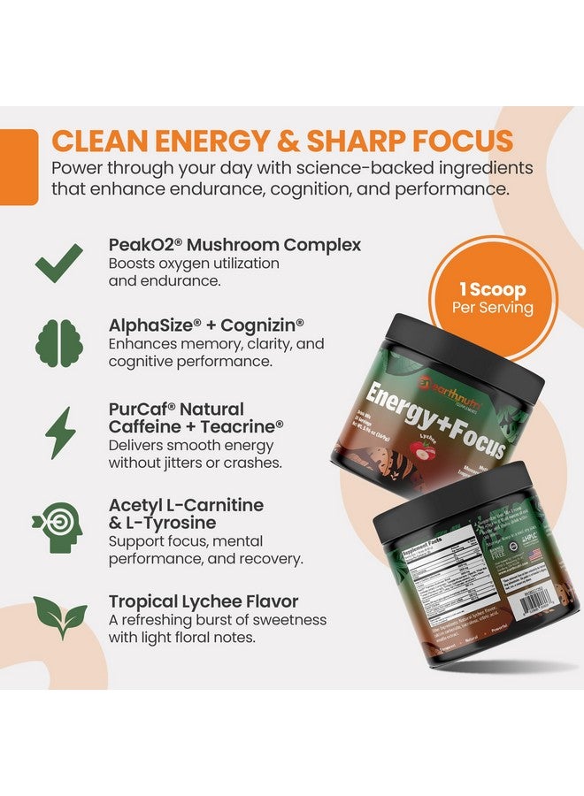EarthNutri Energy + Focus Powder Supplement - Energy Boost & Memory Enhancer with PeakO2, AlphaSize, Cognizin, PurCaf, Theacrine, Acetyl L-Carnitine and L-Tyrosine - Lychee Flavor - 20 Servings (171g) - Image 2