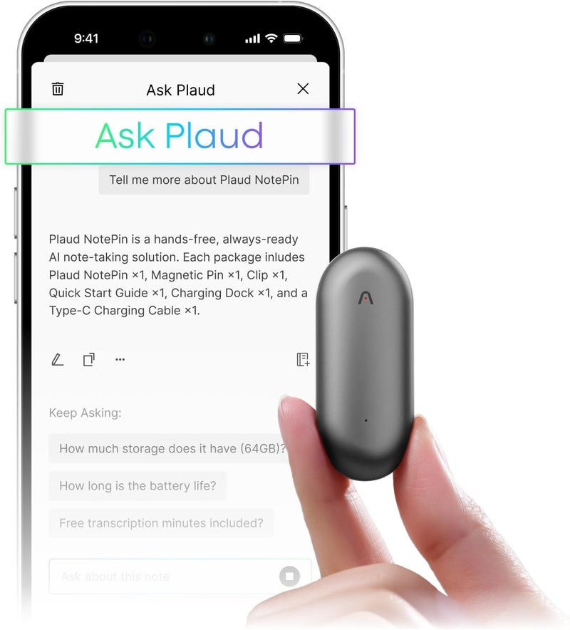 Plaud NotePin AI Voice Recorder with 64GB Memory and App Control - Cosmic Gray - Image 1