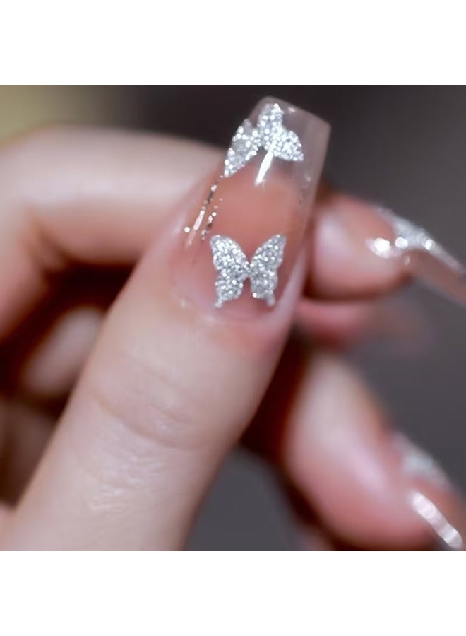 Goolsky One Sheet of Shiny Silvery Butterfly Nail Stickers Super Glitter Nail Stickers - Image 2